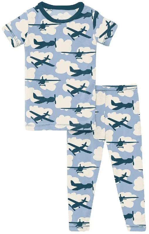 KicKee Pants Short Sleeve Pajama Set – Pond Airplanes, 3T