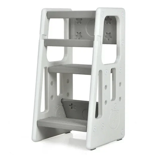 Kids Kitchen Step Stool With Double Safety Rails -Gray