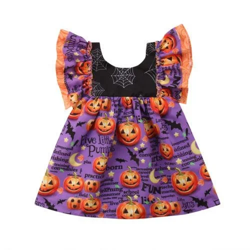 Kids Newborn Baby Girl Clothing Dresses Halloween Pumpkin Print Ruffles Costume Tutu Dress Party Clothes Girls 1-6Y