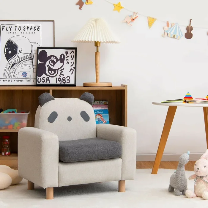 Kids Panda Sofa With Armrest and Thick Cushion-Gray