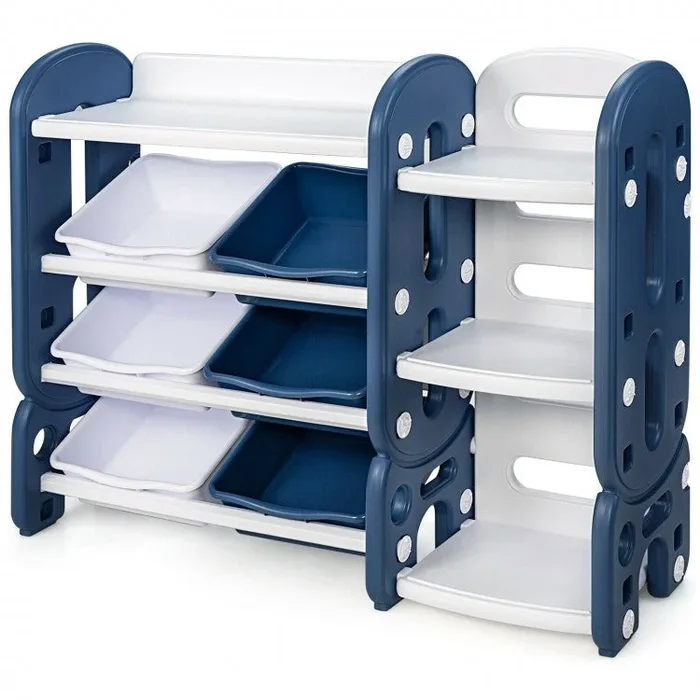 Kids Toy Storage Organizer With Bins and Multi-Layer Shelf for Bedroom Playroom-Blue