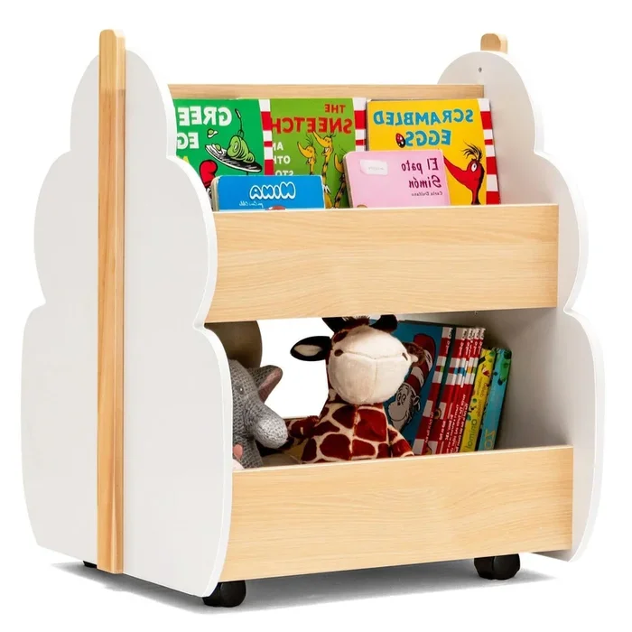 Kids Wooden Bookshelf With Universal Wheels
