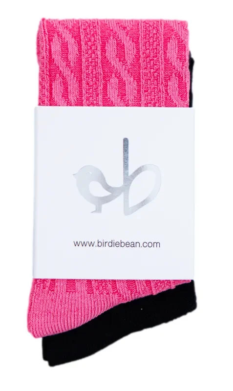 Knee-high Socks Set- Black And Pink