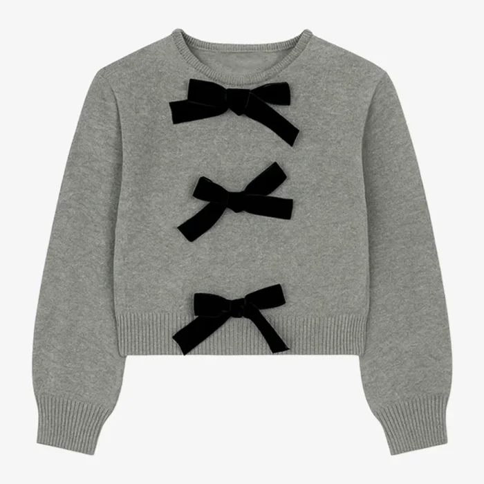 Knit Bow Top – Light Grey