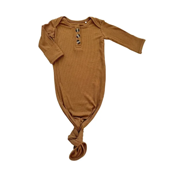 Knotted Baby Gown – Caramel Ribbed