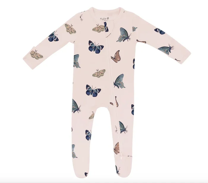 Kyte Baby Zippered Footie | Blush Butterfly