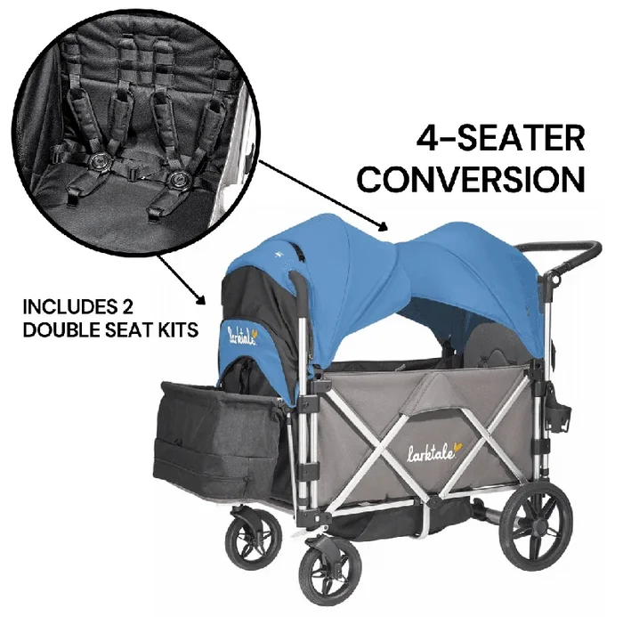 Larktale Caravan (4 Seater) Stroller Wagon Complete Bundle – Mornington Gray / Freshwater Blue