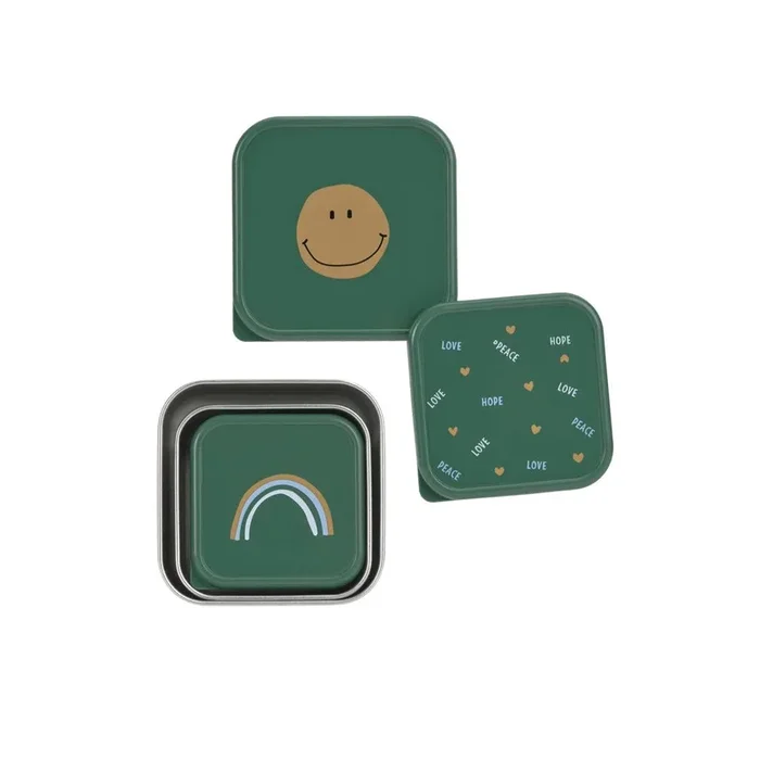 Lassig Stainless Steel Snackbox – Happy Rascals – 3 Pack – Green – Smile