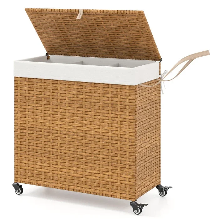 Laundry Hamper With Wheels and Lid-Natural