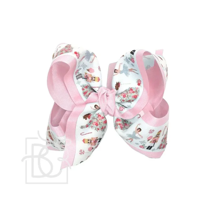 Layered Christmas Nutcracker Pastel Bow on Alligator Clip: Light Pink / 5.5″ Huge