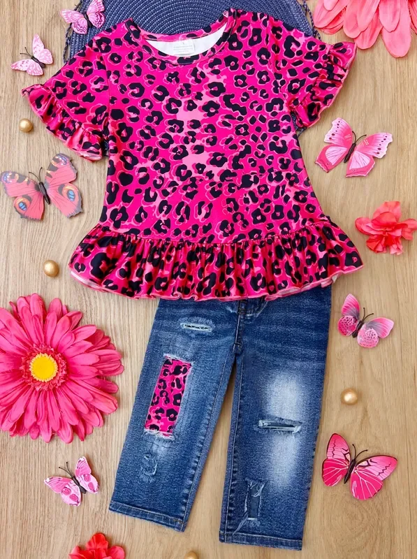 Leopard Fierce Patched Denim Set