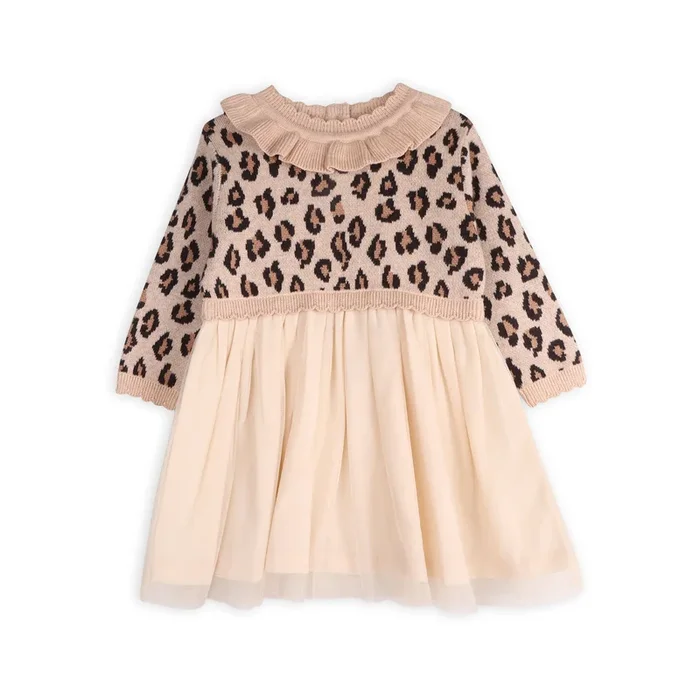 Leopard Jacquard Sweater Knit Baby Tutu Dress