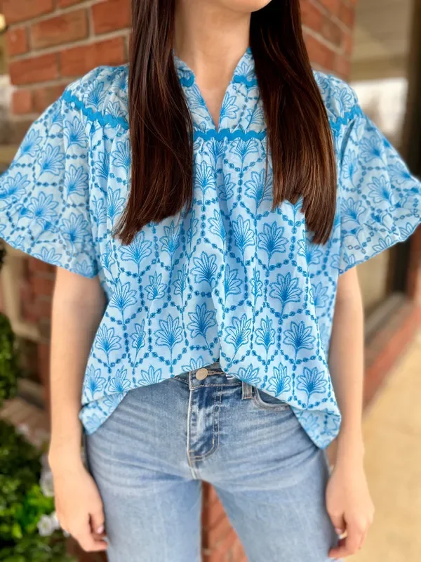 Light Blue Eyelet Fabric Top