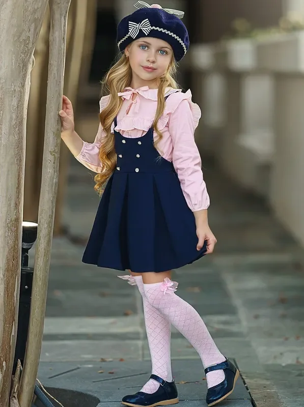 Little Miss Elegant Blouse And Overall Dress Set
