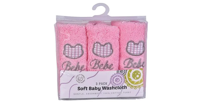 LITTLE PIPERS 3 PK. WASHCLOTH- BEBE DESIGN, PINK