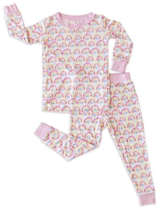 Little Sleepies Two-Piece Bamboo Viscose Pajama Set – Pastel Rainbows, 12 – 18 months