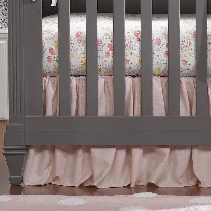 Liz and Roo Petal Pink Linen Blend Crib Skirt Gathered 16″ Drop