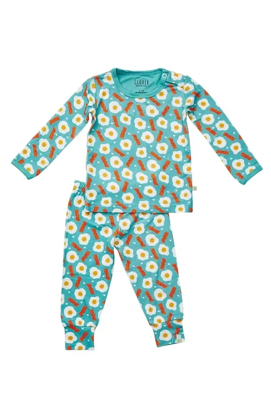 Long Sleeve Pajama Set – Bacon & Eggs Blue