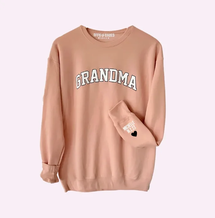 Love On The Cuff ♡ Blush Grandma Sweatshirt With Personalized Cuff