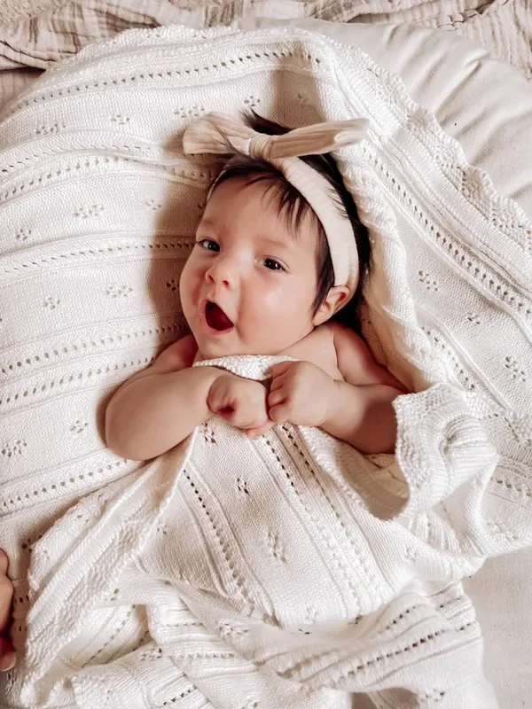 Luna + Luca Organic Cotton Pointelle Baby Blanket – White