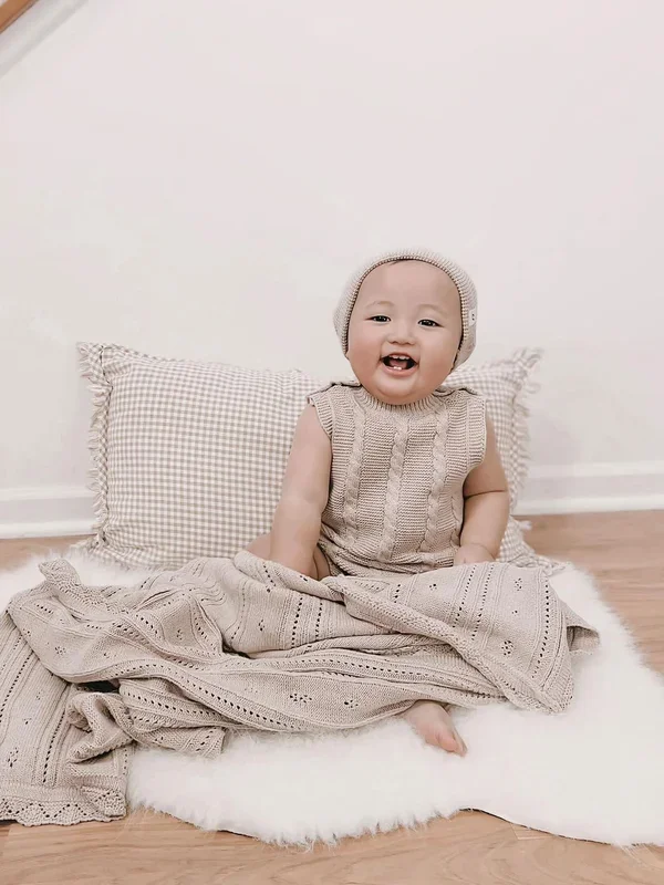 Luna + Luca Pointelle Baby Blanket – Heather Beige