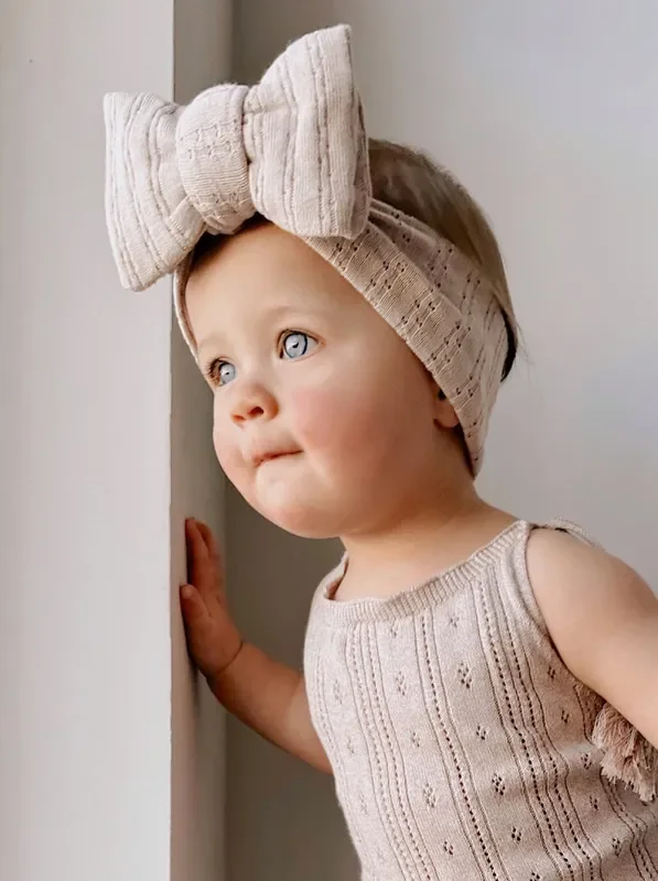 Luna + Luca Pointelle Bow Headband – Beige