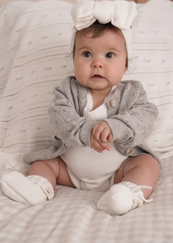 Luna + Luca Pointelle Cardigan – Heather Gray