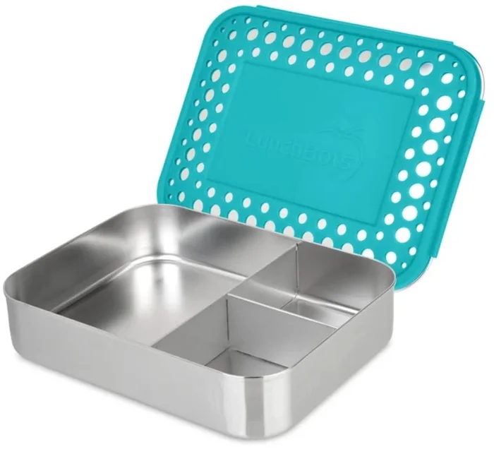 LunchBots Large Trio Bento 3 Compartment Lunch Box – Aqua Dots