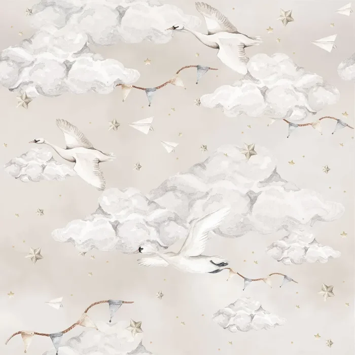 Magic Swans Beige Wallpaper