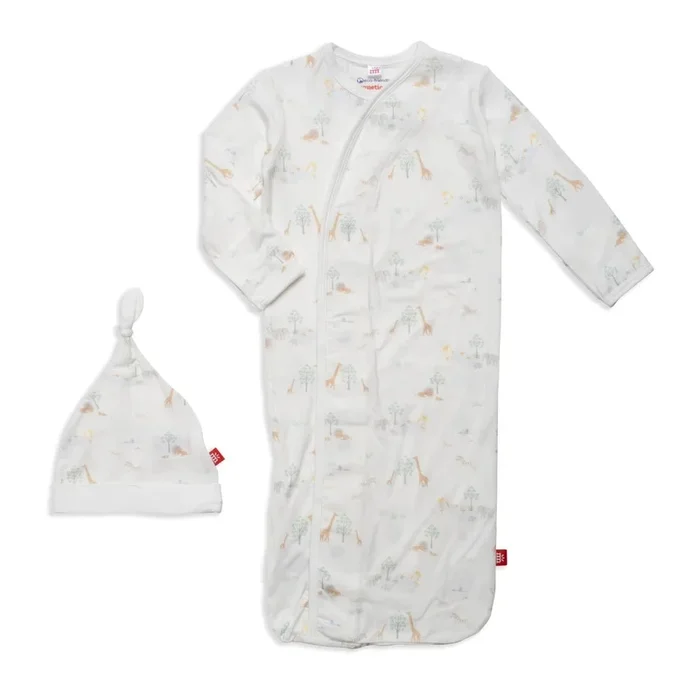 Magnetic Me Gown + Hat Set | White Serene Safari