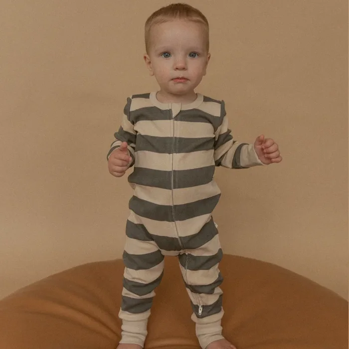 Makemake Organic 2-Way Zip Romper | Bold Stripes