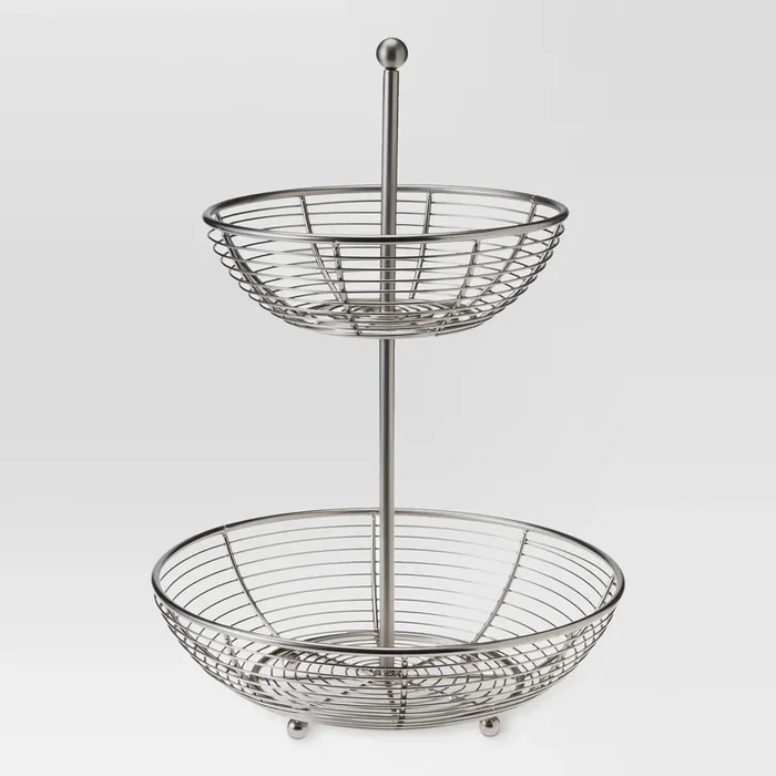 Matte Finish 2-Tier Stainless Steel Fruit Basket