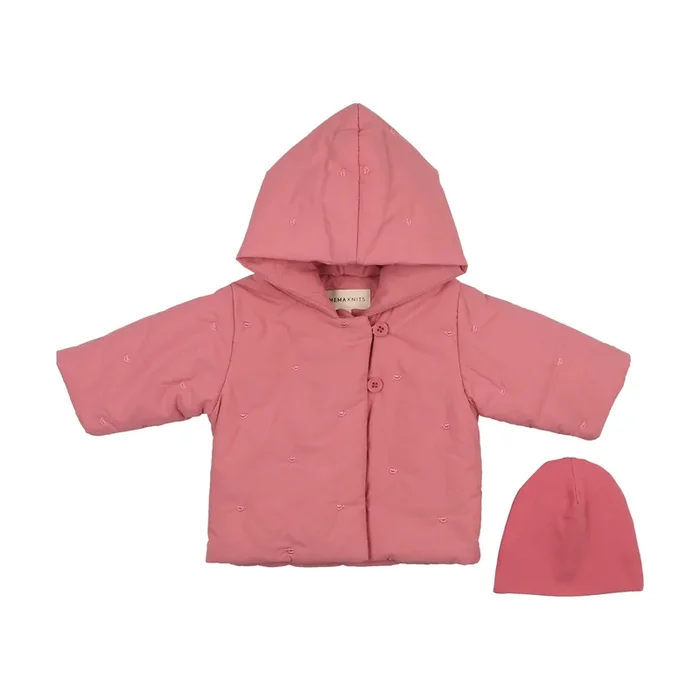 Mema Knits dusty rose Quilted jacket + beanie (M340)
