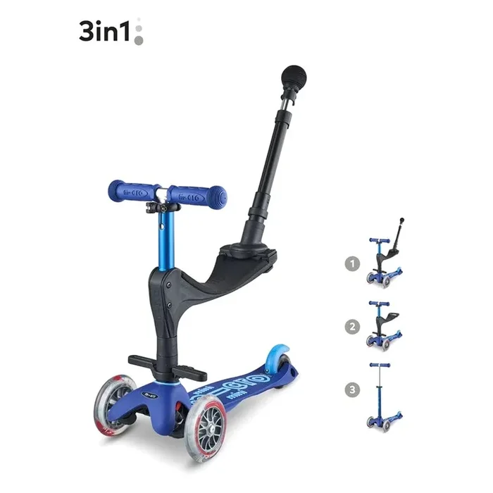 Micro Scooters 3 In 1 Deluxe Plus Scooter + Push Handle – Blue