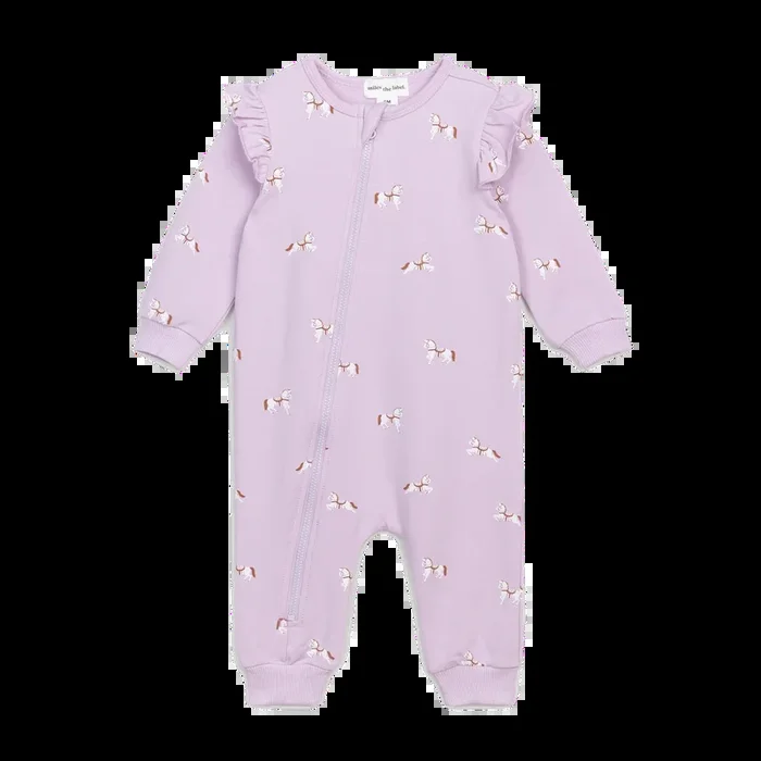 MILES THE LABEL Filly Print on Orchid Ruffled Playsuit