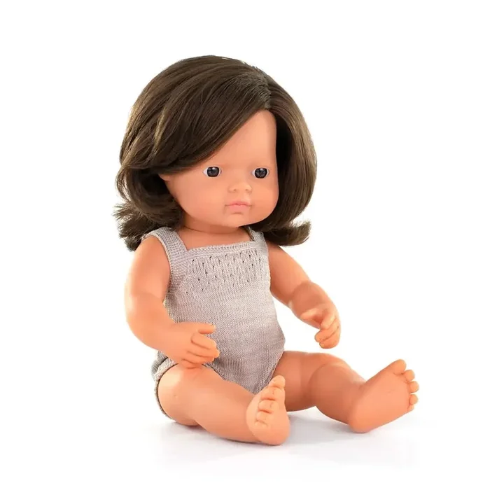 Miniland Baby Doll Caucasian Girl with Brown Hair 15″ *