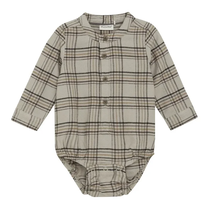 Minymo Long-Sleeve Checkered Bodysuit – Oxford Tan