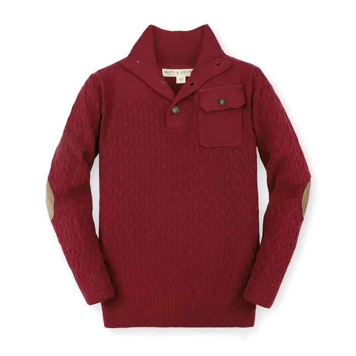 Mix Stitch Mock Neck Button Sweater