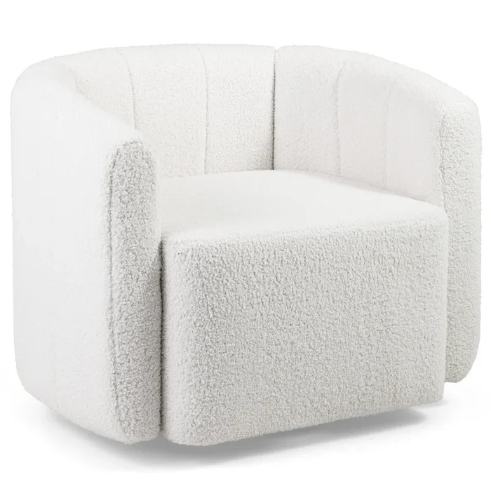 Modern Upholstered Sherpa Accent Chair With Curved Backrest and Armrests-White
