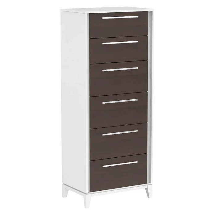 Moderna 6 drawer chest storage organization for office home decor, white & walnut