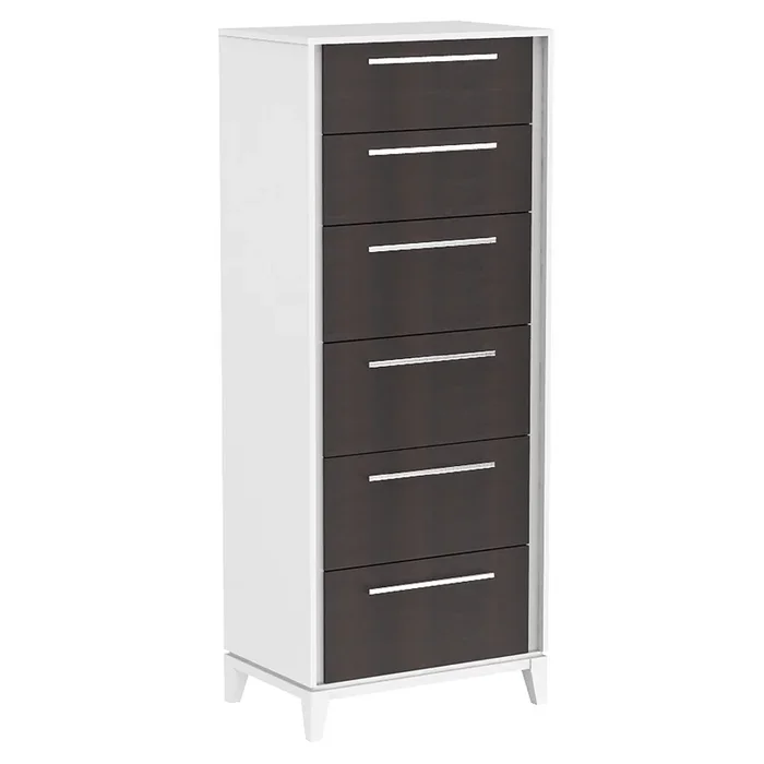 Moderna 6 drawer chest storage organization for office home decor, white & wood burn