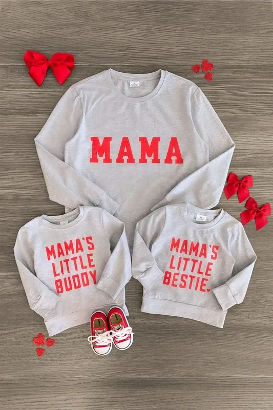 Mom & Kid – “Mama’s Little Bestie & Buddy ” Gray Top