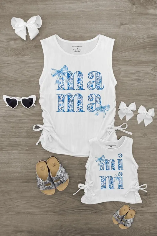 Mom & Me – “Mama & Mini ” Blue Bow Tank Top