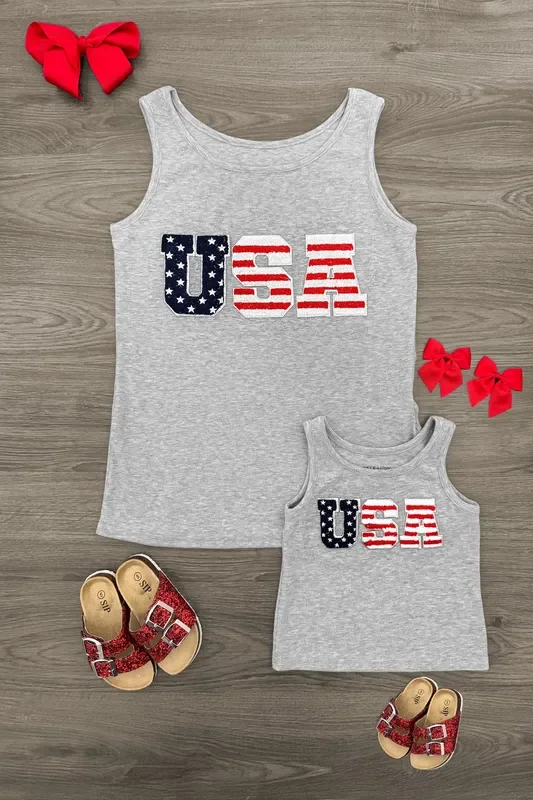 Mom & Me – “USA ” Chenille Patch Tank Top