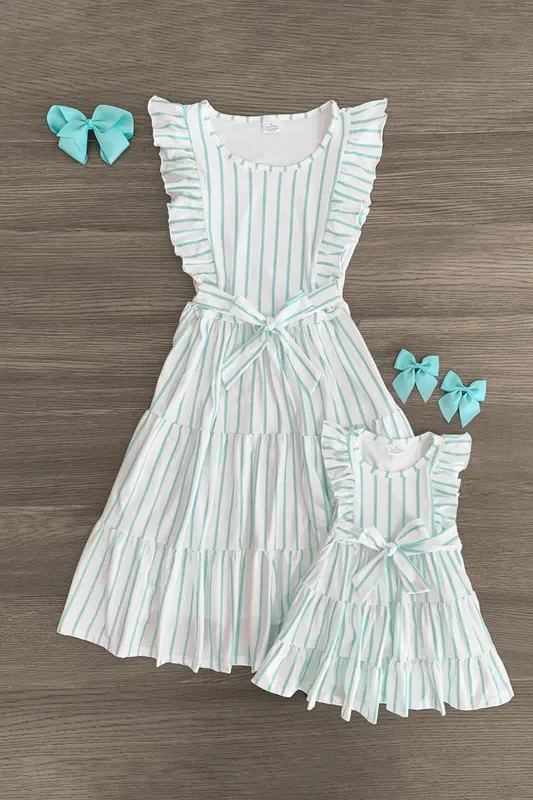 Mom & Me – Mint & White Striped Dress