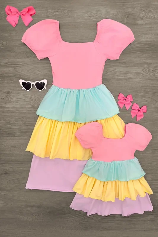 Mom & Me – Pastel Ruffle Dress