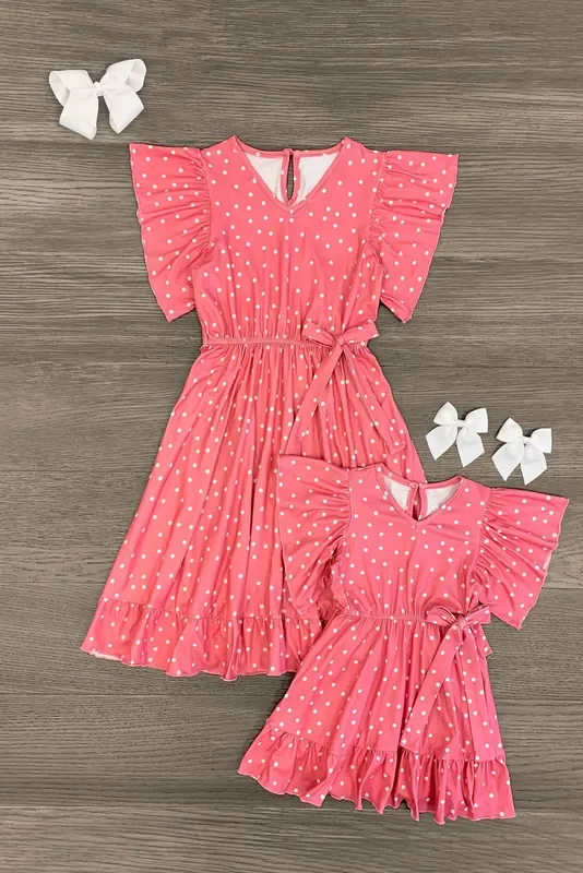 Mom & Me – Pink Polka Dot Ruffle Dress
