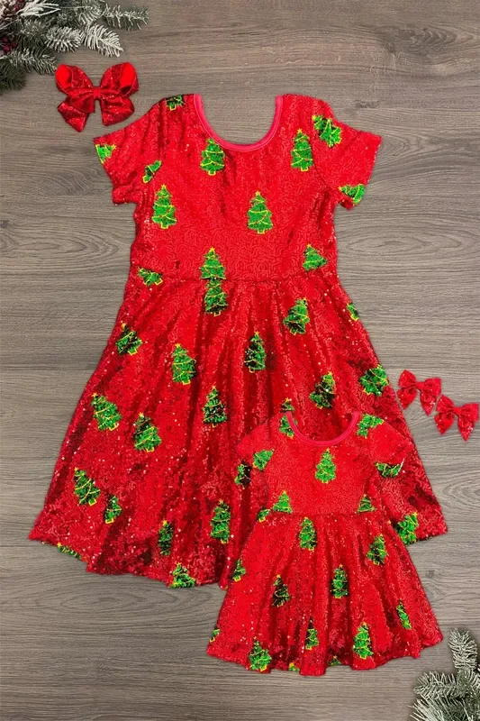 Mom & Me – Red Sequin Christmas Tree Dress