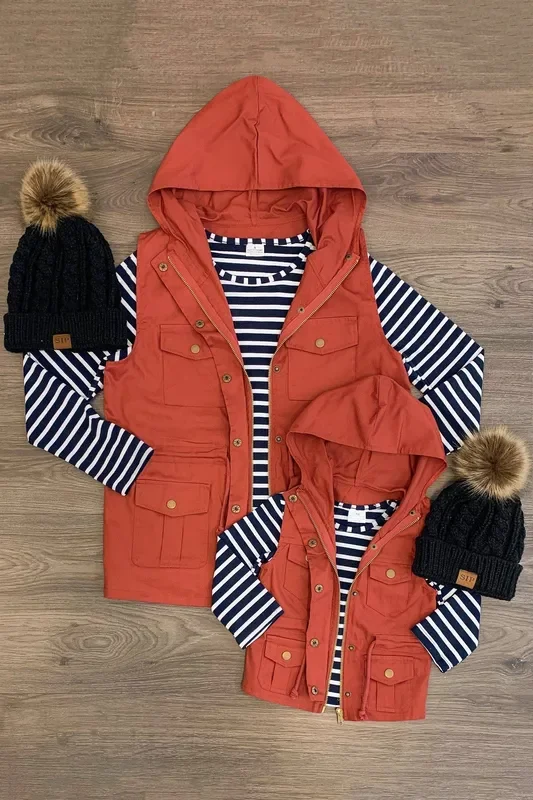 Mom & Me – Stripe Vest Set – Rust