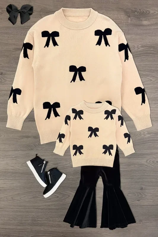 Mom & Me – Tan Bow Sweater & Pant Set